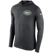 Wholesale Cheap Men's New York Jets Nike Charcoal Stadium Touch Hooded Performance Long Sleeve T-Shirt