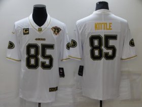 Wholesale Cheap Men\'s San Francisco 49ers #85 George Kittle White 75th Patch Golden Edition Stitched NFL Nike Limited Jersey