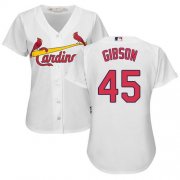 Wholesale Cheap Cardinals #45 Bob Gibson White Women's Home Stitched MLB Jersey