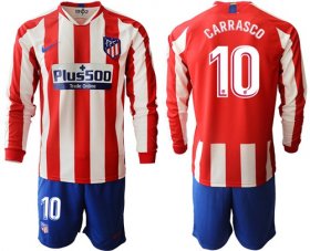 Wholesale Cheap Atletico Madrid #10 Carrasco Home Long Sleeves Soccer Club Jersey