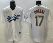 Cheap Men's Los Angeles Dodgers #17 Shohei Ohtani White Green Stitched Cool Base Nike Jerseys