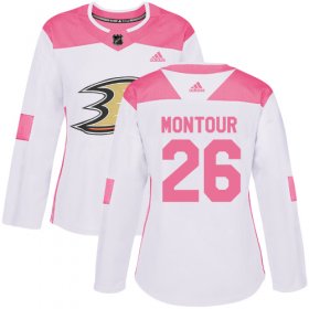 Wholesale Cheap Adidas Ducks #26 Brandon Montour White/Pink Authentic Fashion Women\'s Stitched NHL Jersey