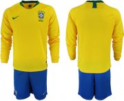 Wholesale Cheap Brazil Blank Home Long Sleeves Soccer Country Jersey