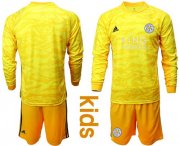 Wholesale Cheap Leicester City Blank Yellow Goalkeeper Long Sleeves Kid Soccer Club Jersey