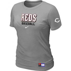 Wholesale Cheap Women\'s Cincinnati Reds Nike Short Sleeve Practice MLB T-Shirt Light Grey