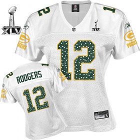 Wholesale Cheap Packers #12 Aaron Rodgers White Women\'s Sweetheart Bowl Super Bowl XLV Stitched NFL Jersey