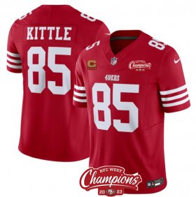 Cheap Men\'s San Francisco 49ers #85 George Kittle Red 2023 F.U.S.E. With 4-star C Ptach And NFC West Champions Patch Football Stitched Jersey
