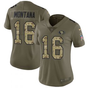 Wholesale Cheap Nike 49ers #16 Joe Montana Olive/Camo Women\'s Stitched NFL Limited 2017 Salute to Service Jersey