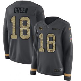 Wholesale Cheap Nike Bengals #18 A.J. Green Anthracite Salute to Service Women\'s Stitched NFL Limited Therma Long Sleeve Jersey