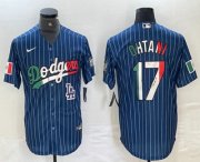 Cheap Men's Los Angeles Dodgers #17 Shohei Ohtani Mexico Blue Pinstripe Cool Base Stitched Jersey