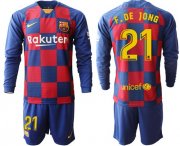 Wholesale Cheap Barcelona #21 F.De Jong Home Long Sleeves Soccer Club Jersey