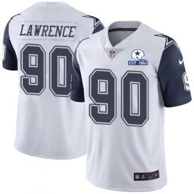 Wholesale Cheap Nike Cowboys #90 DeMarcus Lawrence White Men\'s Stitched With Established In 1960 Patch NFL Limited Rush Jersey