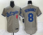 Wholesale Cheap Men's Los Angeles Dodgers #8 Kike Hernandez Number Grey Stitched Flex Base Nike Jersey