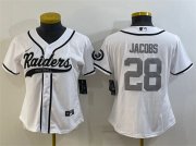 Wholesale Cheap Women's Las Vegas Raiders #28 Josh Jacobs White Silver With Patch Cool Base Stitched Baseball Jersey(Run Small)