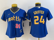 Wholesale Cheap Women's Seattle Mariners #24 Ken Griffey Number Blue 2023 City Connect Cool Base Stitched Jersey