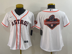 Wholesale Cheap Women\'s Houston Astros White Champions Big Logo With Patch Stitched MLB Cool Base Nike Jersey