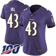 Wholesale Cheap Nike Ravens #43 Justice Hill Purple Team Color Women's Stitched NFL 100th Season Vapor Untouchable Limited Jersey