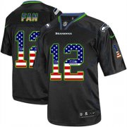 Wholesale Cheap Nike Seahawks #12 Fan Black Men's Stitched NFL Elite USA Flag Fashion Jersey