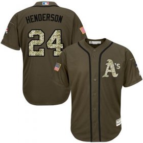 Wholesale Cheap Athletics #24 Rickey Henderson Green Salute to Service Stitched MLB Jersey