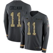 Wholesale Cheap Nike Patriots #11 Julian Edelman Anthracite Salute to Service Men's Stitched NFL Limited Therma Long Sleeve Jersey