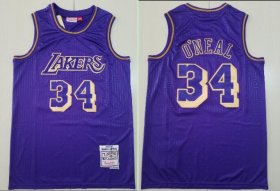 Wholesale Cheap Men\'s Los Angeles Lakers #34 Shaquille O\'neal 1996-97 Purple Hardwood Classics Soul Swingman Throwback Jersey