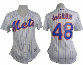 Wholesale Cheap Mets #48 Jacob deGrom White(Blue Strip) Women\'s Home Stitched MLB Jersey