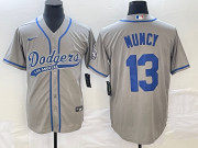 Wholesale Cheap Men's Los Angeles Dodgers #13 Max Muncy Grey With Patch Cool Base Stitched Baseball Jersey