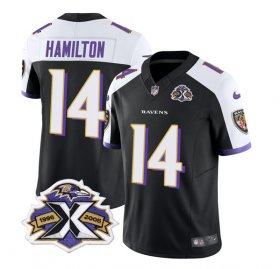 Wholesale Cheap Men\'s Baltimore Ravens #14 Kyle Hamilton Black White 2023 F.U.S.E With Patch Throwback Vapor Limited Stitched Jersey