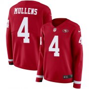 Wholesale Cheap Nike 49ers #4 Nick Mullens Red Team Color Women's Stitched NFL Limited Therma Long Sleeve Jersey