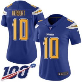 Wholesale Cheap Nike Chargers #10 Justin Herbert Electric Blue Women\'s Stitched NFL Limited Rush 100th Season Jersey