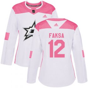 Cheap Adidas Stars #12 Radek Faksa White/Pink Authentic Fashion Women\'s Stitched NHL Jersey