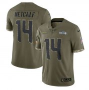 Wholesale Cheap Men's Seattle Seahawks #14 DK Metcalf 2022 Olive Salute To Service Limited Stitched Jersey