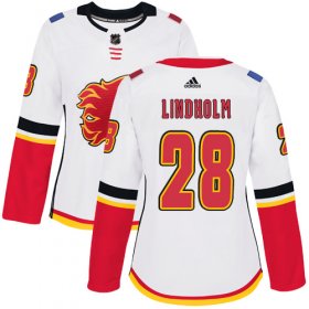 Wholesale Cheap Adidas Flames #28 Elias Lindholm White Road Authentic Women\'s Stitched NHL Jersey