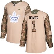 Wholesale Cheap Adidas Maple Leafs #1 Johnny Bower Camo Authentic 2017 Veterans Day Stitched NHL Jersey