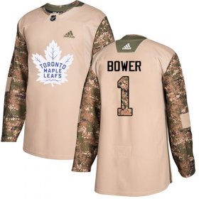 Wholesale Cheap Adidas Maple Leafs #1 Johnny Bower Camo Authentic 2017 Veterans Day Stitched NHL Jersey