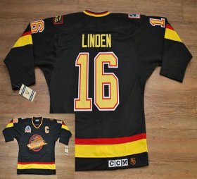 Wholesale Cheap Canucks #16 Trevor Linden Stitched Black CCM Throwback Vintage NHL Jersey