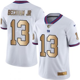 Wholesale Cheap Nike Giants #13 Odell Beckham Jr White Men\'s Stitched NFL Limited Gold Rush Jersey