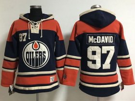 Wholesale Cheap Edmonton Oilers #97 Connor McDavid Navy Blue Women\'s Old Time Lacer NHL Hoodie