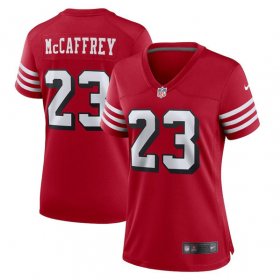 Wholesale Cheap Women\'s NFL San Francisco 49ers #23 Christian McCaffrey Red Stitched Game Jersey(Run Small)