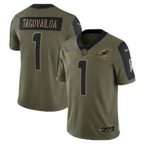 Wholesale Cheap Men\'s Miami Dolphins #1 Tua Tagovailoa Nike Olive 2021 Salute To Service Limited Player Jersey