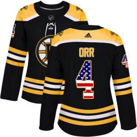 Wholesale Cheap Adidas Bruins #4 Bobby Orr Black Home Authentic USA Flag Women\'s Stitched NHL Jersey
