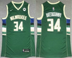 Wholesale Cheap Men\'s Milwaukee Bucks #34 Giannis Antetokounmpo Green 2021 Nike Swingman Stitched Jersey With NEW Sponsor Logo