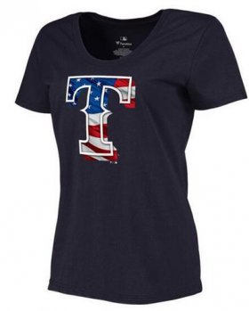 Wholesale Cheap Women\'s Texas Rangers USA Flag Fashion T-Shirt Navy Blue