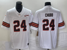Men\'s Cleveland Browns #24 Nick Chubb 1946 Patch White FUSE Vapor Stitched Nike Limited Jersey