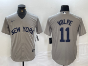 Cheap Men's New York Yankees #11 Anthony Volpe Name 2021 Grey Field of Dreams Cool Base Stitched Baseball Jersey
