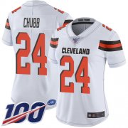 Wholesale Cheap Nike Browns #24 Nick Chubb White Women's Stitched NFL 100th Season Vapor Limited Jersey