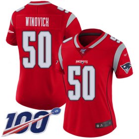 Wholesale Cheap Nike Patriots #50 Chase Winovich Red Women\'s Stitched NFL Limited Inverted Legend 100th Season Jersey