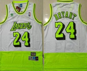 Wholesale Cheap Men\'s Los Angeles Lakers #24 Kobe Bryant White Fluorescent Green Split Hardwood Classics Jersey