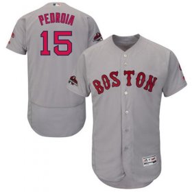 Wholesale Cheap Red Sox #15 Dustin Pedroia Grey Flexbase Authentic Collection 2018 World Series Stitched MLB Jersey