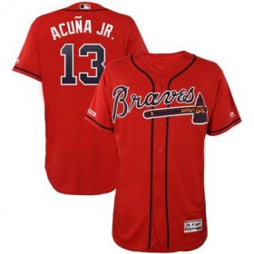 Wholesale Cheap Big Size Men\'s Atlanta Braves #13 Ronald Acuna Jr Scarlet 150th Patch Flexbase Jersey
